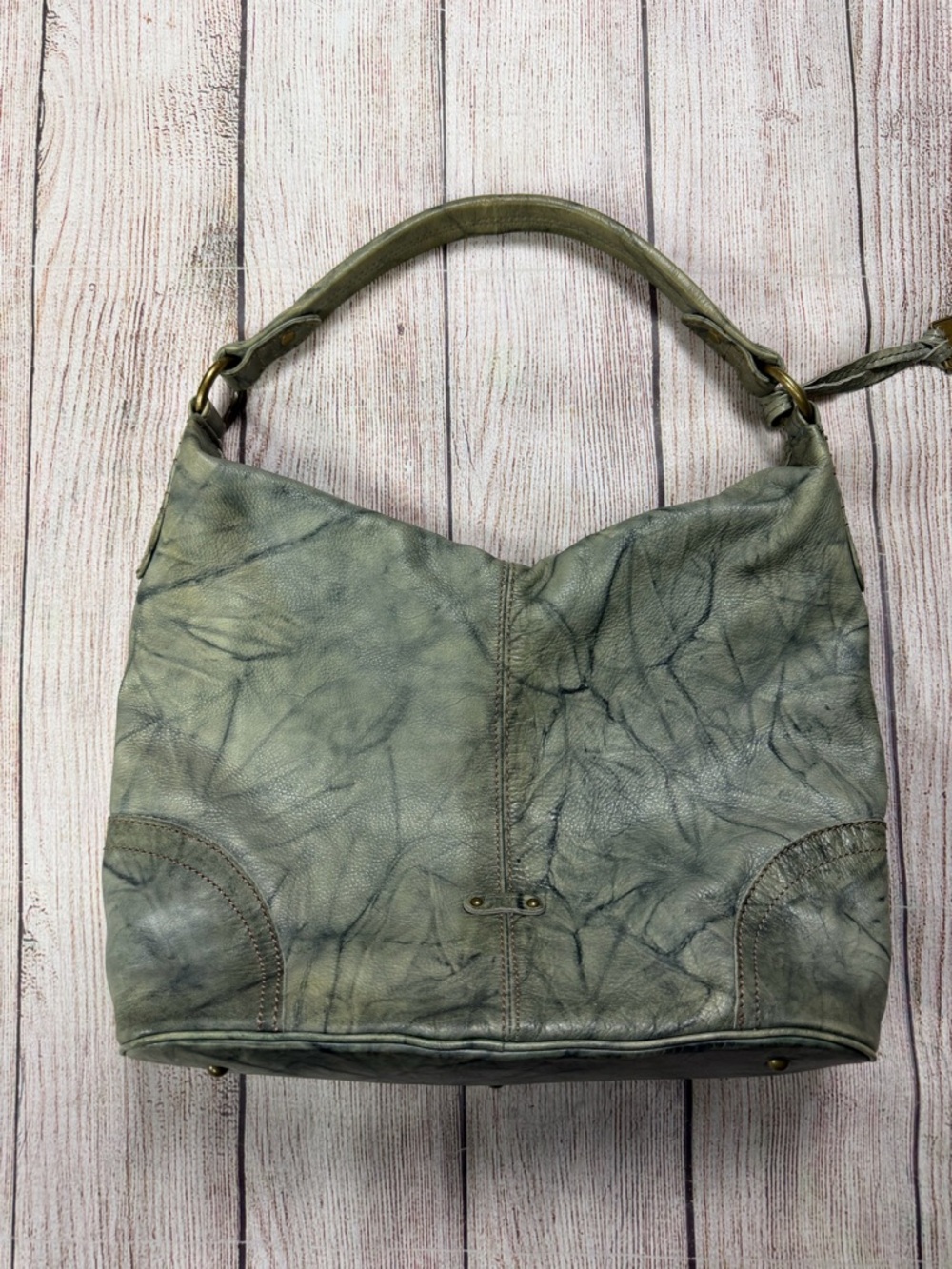Frye Campus Crunch Marble-Effect Green Leather Shoulder Hobo - Picture 3 of 9